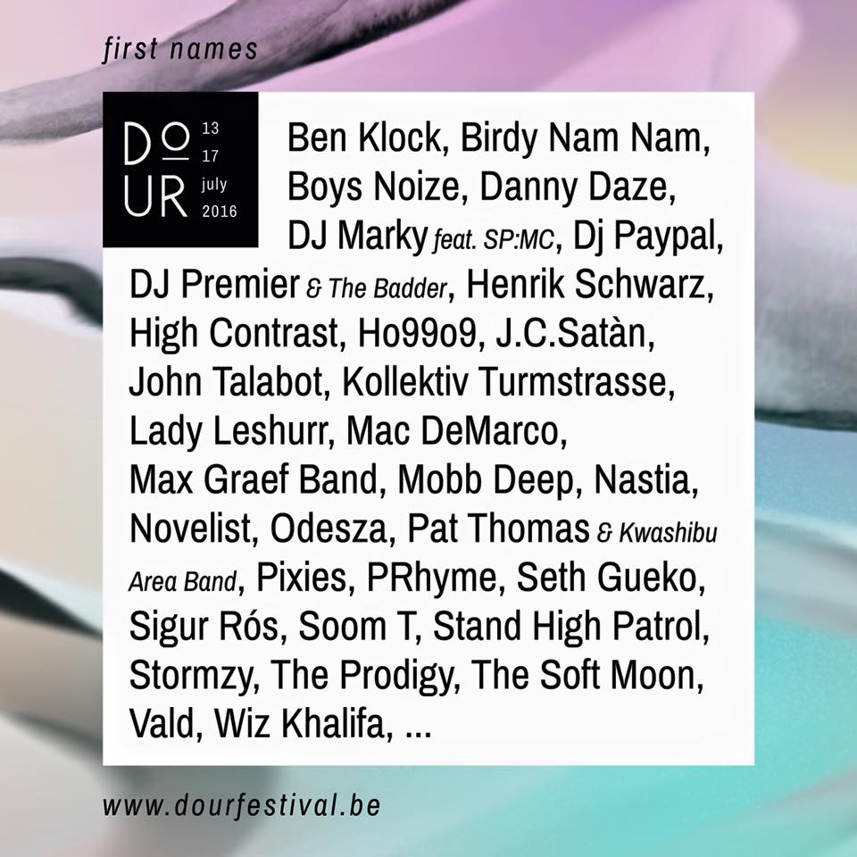 Cartel hasta el momento del Dour Festival 2016