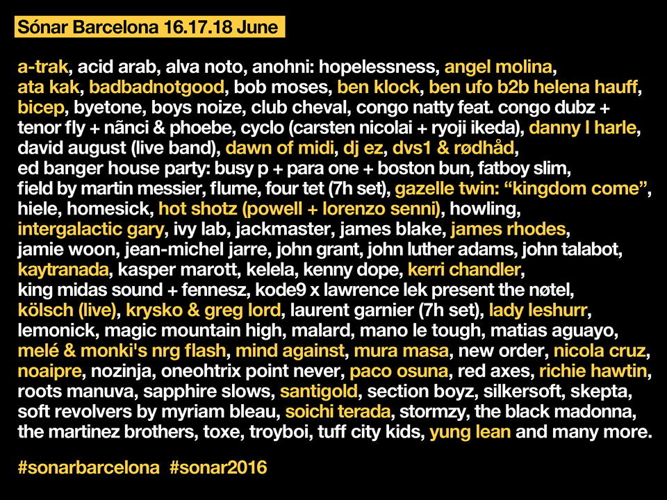 Cartel hasta el momento del Sónar Barcelona 2016