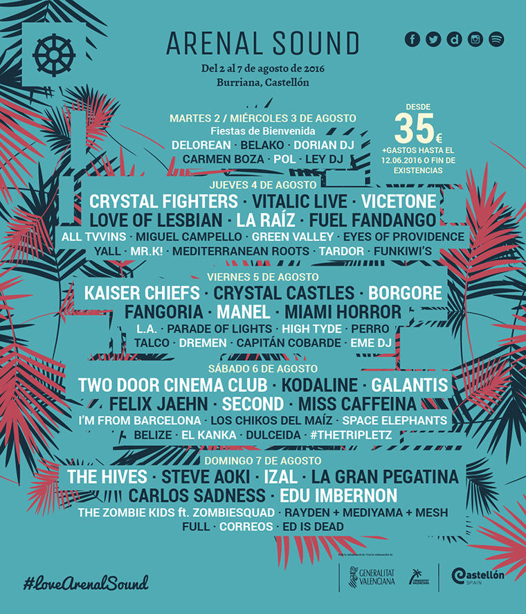 Cartel hasta el momento del Arenal Sound 2016